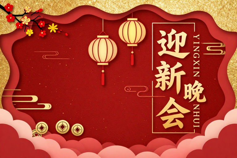 喜庆迎新晚会红金中国风剪纸艺术海报