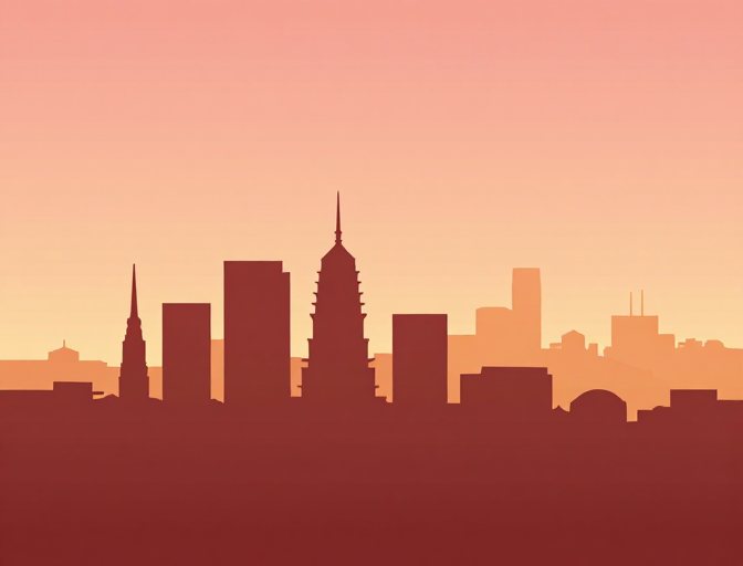 暖调渐变城市剪影:极简矢量建筑背景