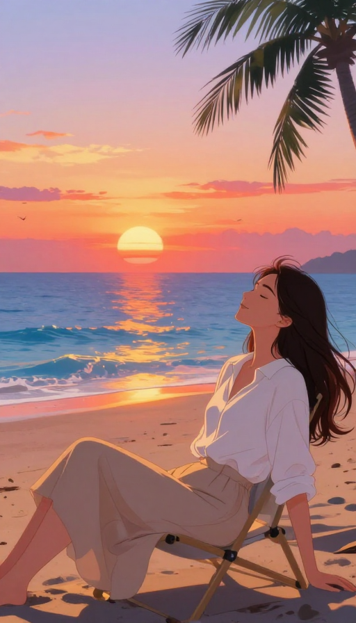 落日余晖中宁静休憩的治愈瞬间