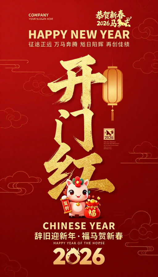 金色书法喜庆中国风2026马年开门红海报