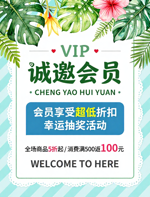 清新水彩风会员邀请海报：轻奢生活推广