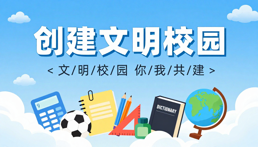 清新校园·共创文明 扁平插画风宣传图