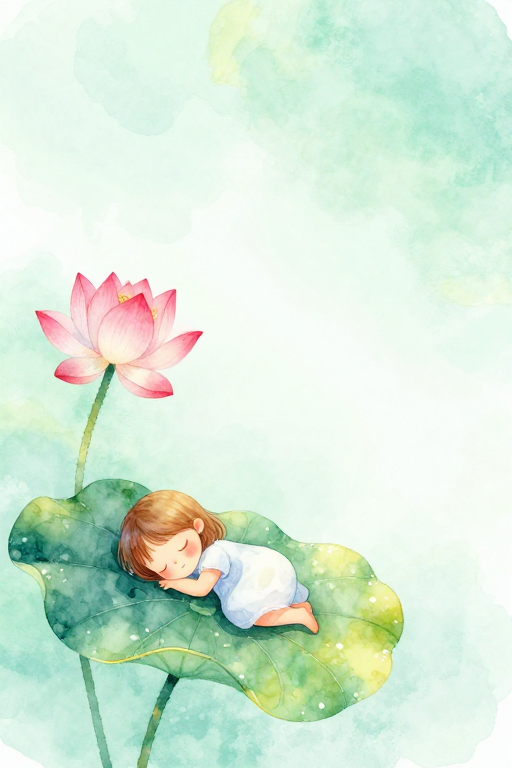 梦幻水彩少女与莲花的宁静治愈意境