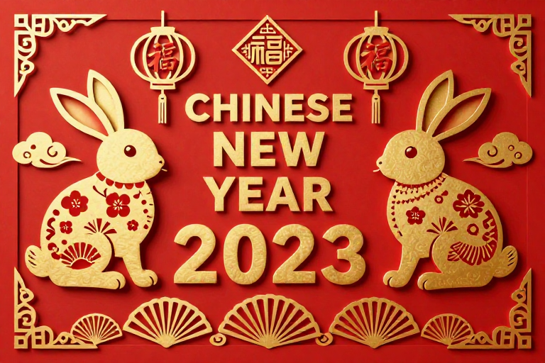 金红剪纸中国风新年艺术背景图
