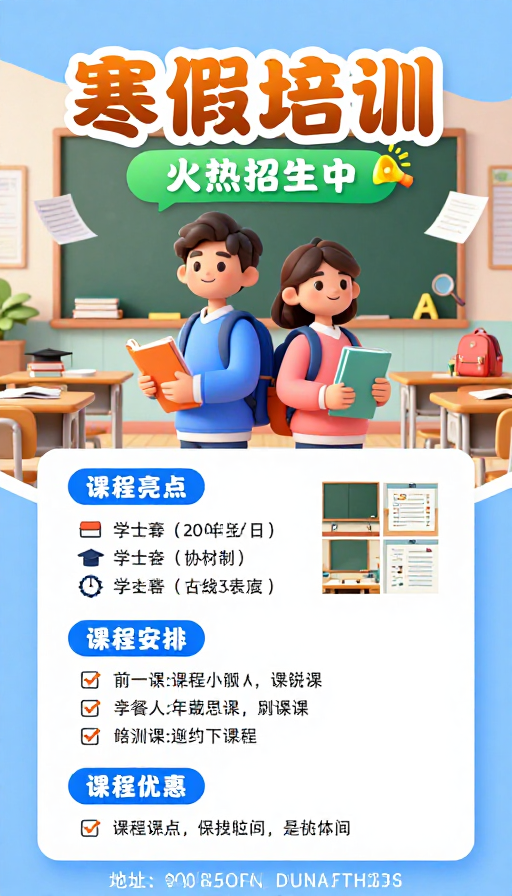 活力寒假班·3D卡通招生海报