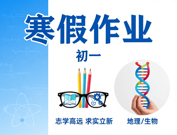 寒假作业:科学启航,志学远高的蓝色渐变创意海报