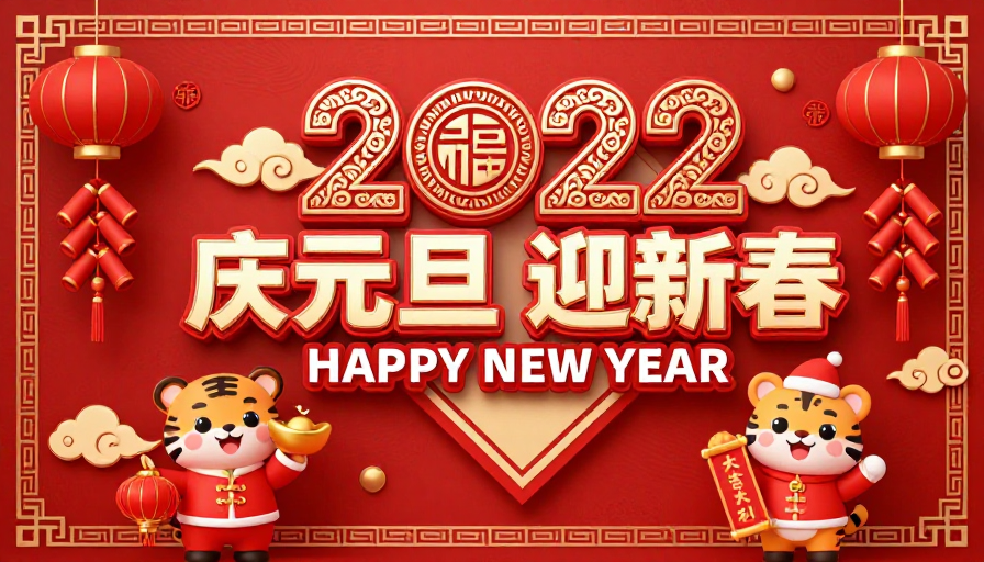 2022中国风新年海报：红色喜庆迎新春