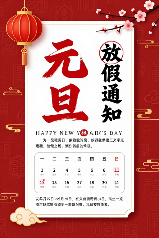红色喜庆中国风元旦放假通知海报