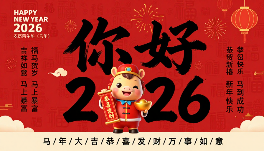 你好2026！喜庆马年新年海报设计