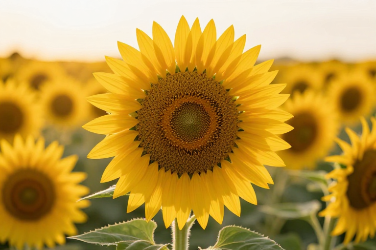 晨曦中的金黄向日葵：温暖生机特写