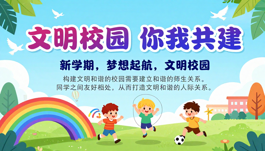 童趣活力校园文明共建宣传海报