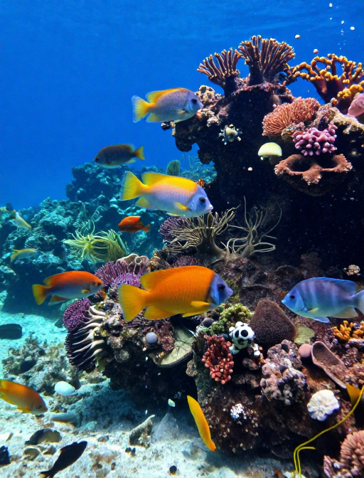 绚丽海底世界：色彩斑斓的海洋生物游动