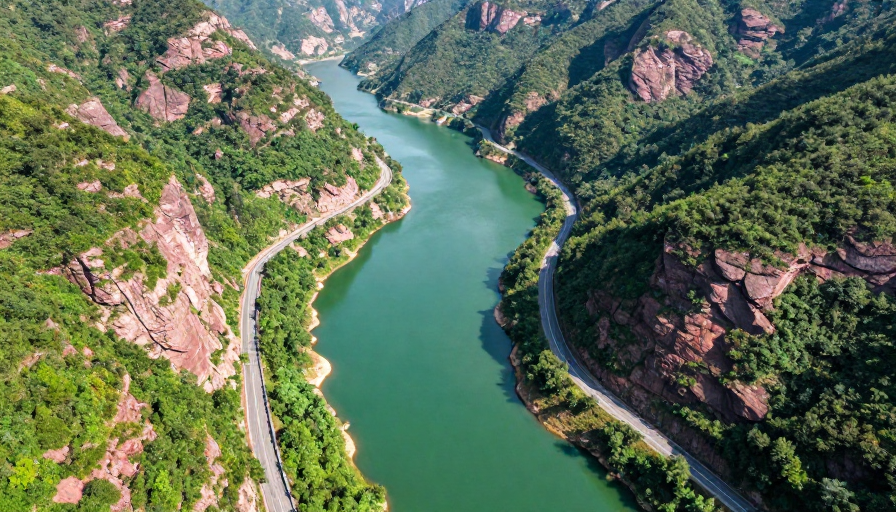 青绿峡谷盘山公路实拍,自然光影尽显生态之美