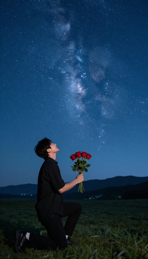 星空祈愿:玫瑰与心满意足的理想爱情摄影