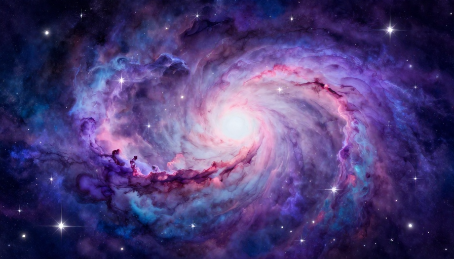 梦幻紫彩晕染宇宙星云螺旋星系动态背景