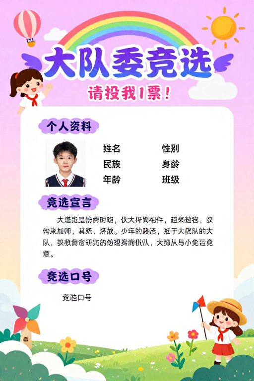 梦幻粉紫调少先队竞选海报设计