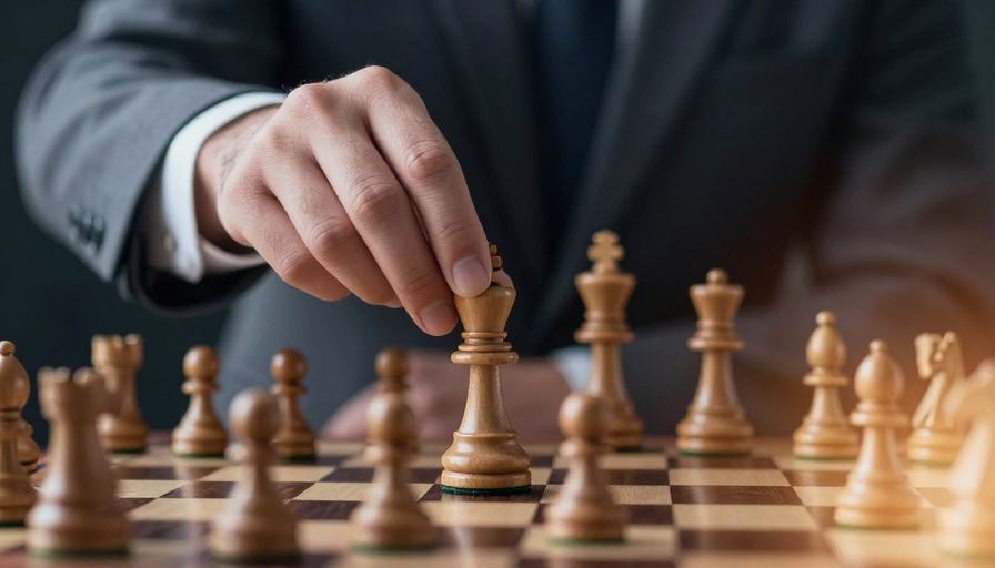 深空蓝商务对决：国际象棋策略象征图景