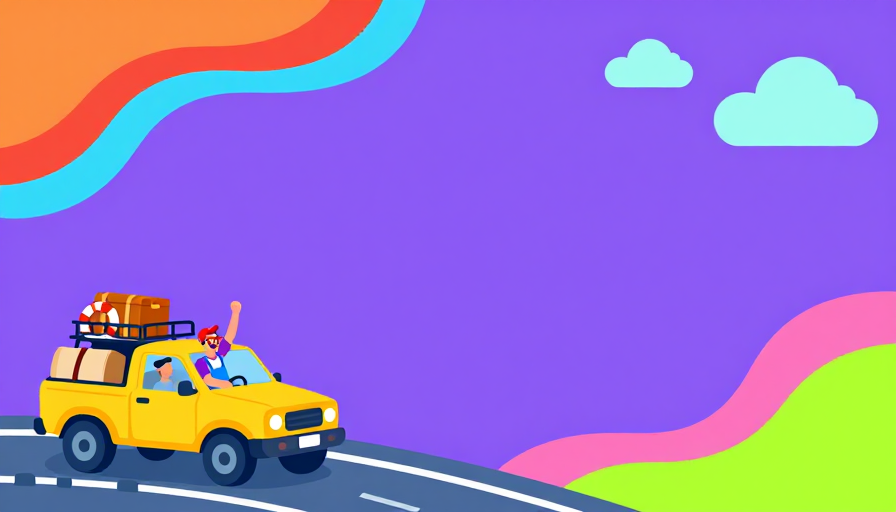 扁平旅行插画：活力公路与创意色彩