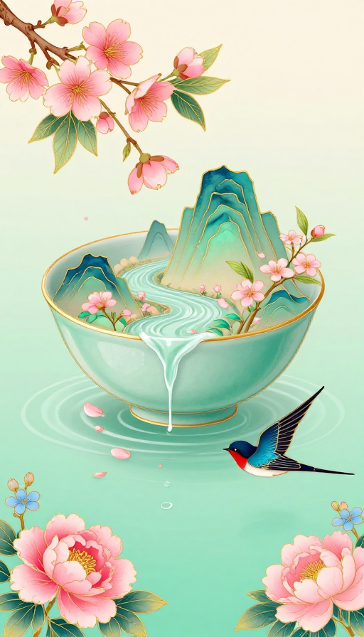 青瓷春韵·工笔花鸟意境图