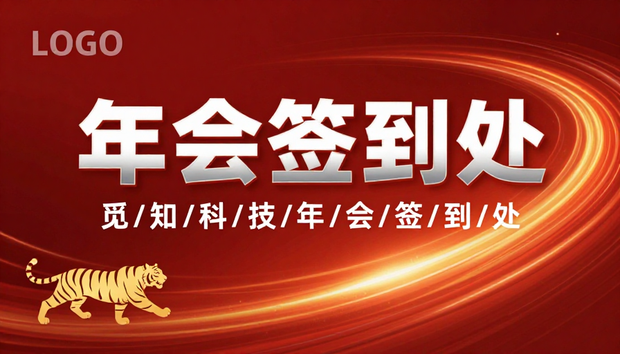 动态光带红色年会签到背景设计