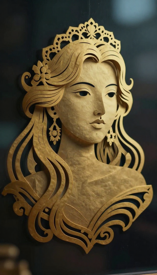 梦幻金色纸雕女子肖像:超现实极简艺术摄影