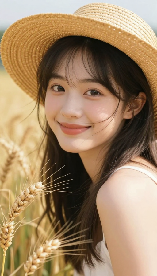 金麦浪中绽放的少女:田埂上的幸福瞬间
