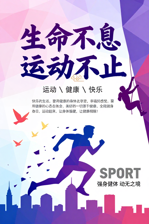 低多边形几何美感的运动活力海报