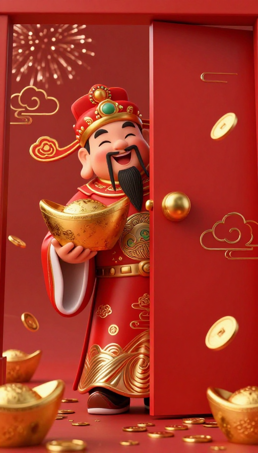 金元宝迎财神，新春瑞气满门来