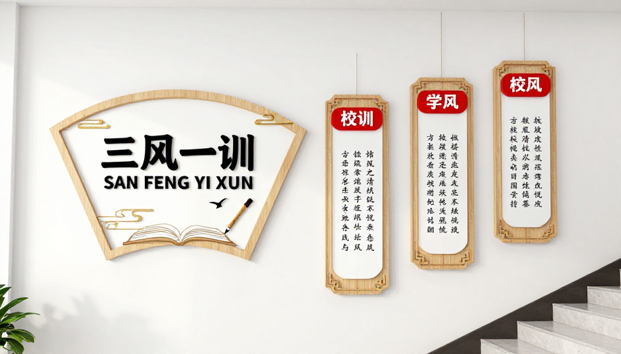 现代校园三风一训文化墙设计展示