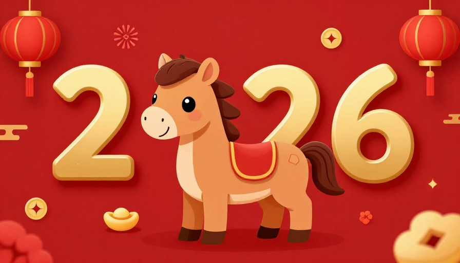 喜庆马年插画:可爱红金设计迎接2026春