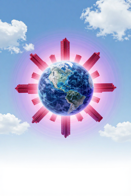 超现实数字艺术地球与未来都市科技背景图