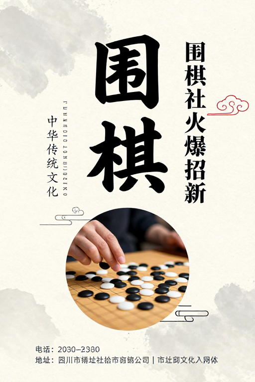 水墨国风围棋招新海报：古典韵味与书法艺术