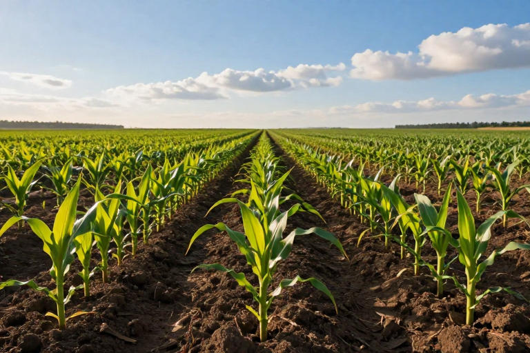 晨辉下的生机玉米田