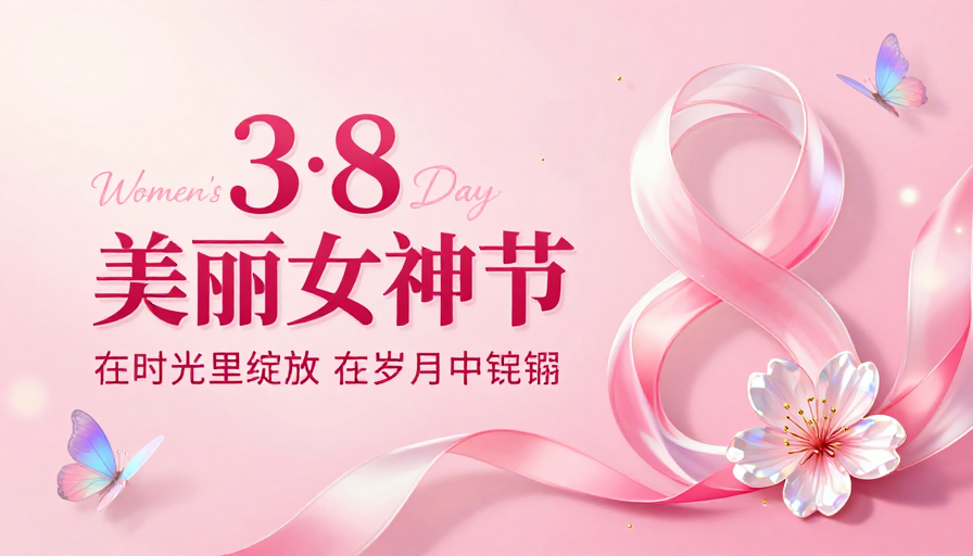 粉色梦幻背景下的女神节艺术海报