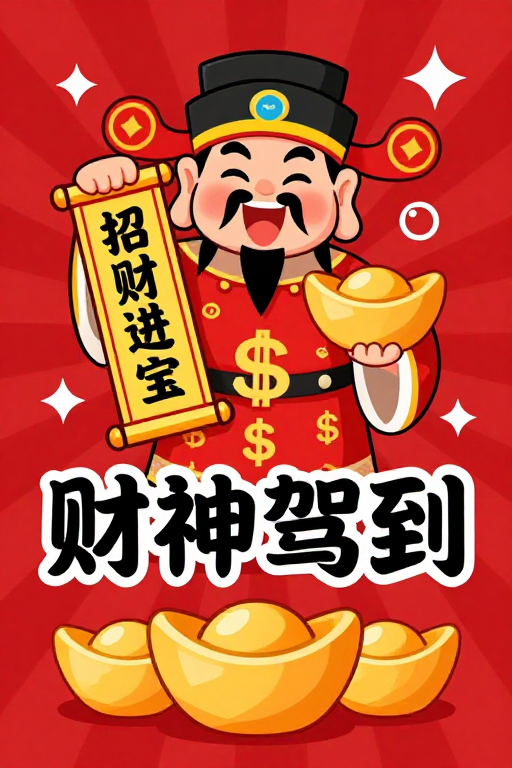 M2财神驾到:红金潮流感庆促销插画