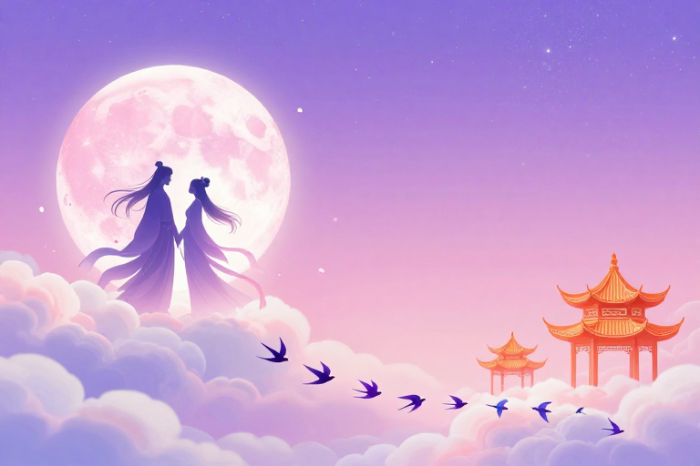 紫月恋影:梦幻东方古风浪漫插画