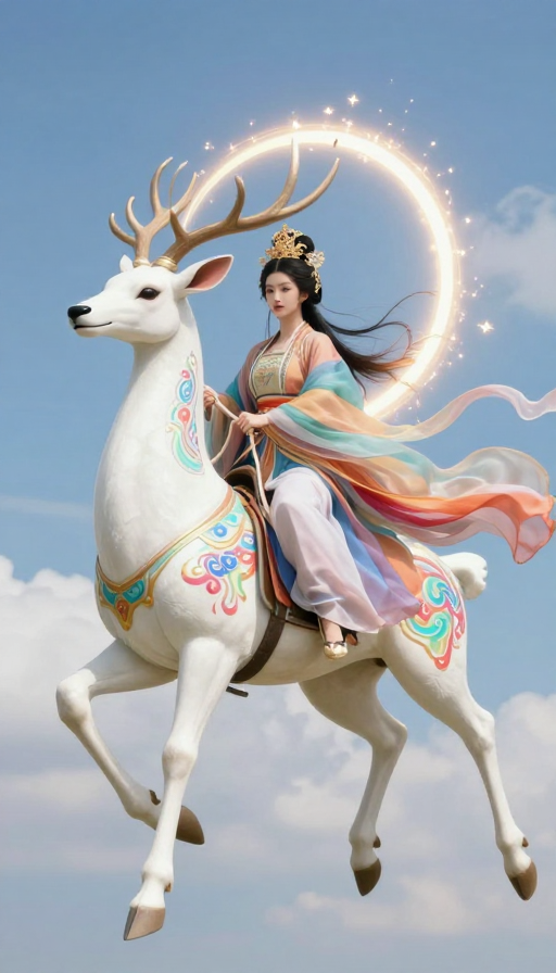 七彩仙女御神鹿云端飞驰