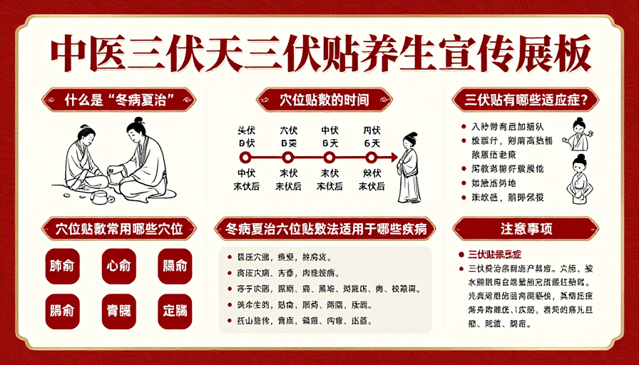 中医三伏天养生传统风格宣传展板