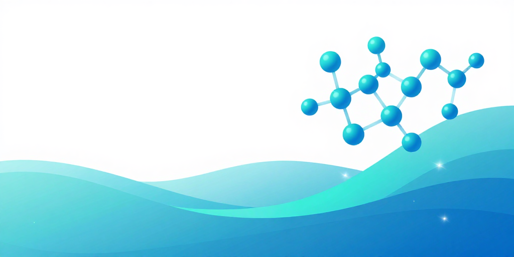 青蓝科技波浪与分子结构抽象背景图