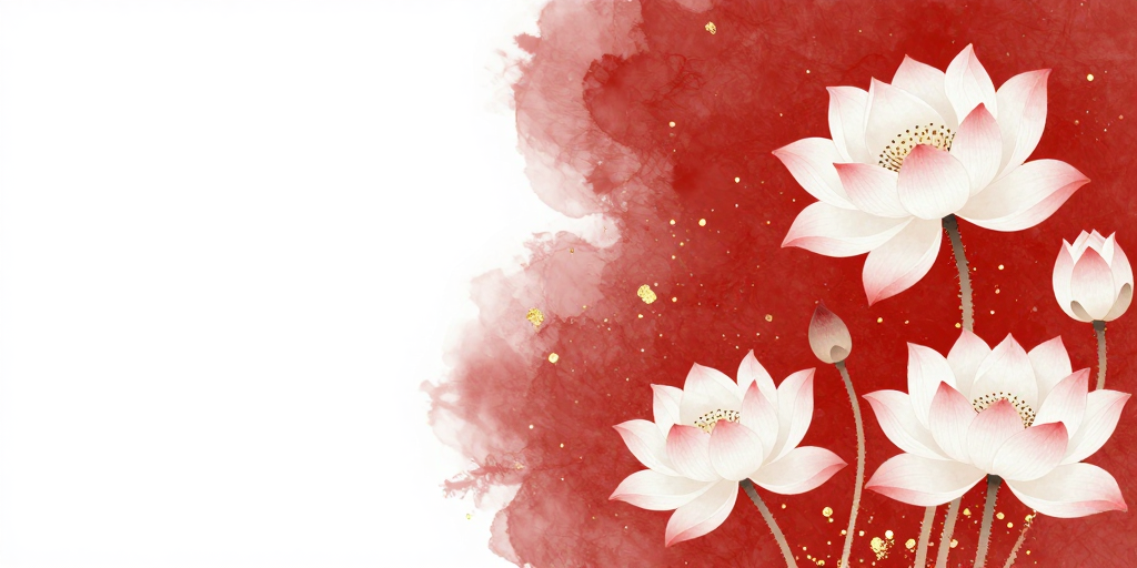 金箔点缀白莲：东方现代艺术背景图