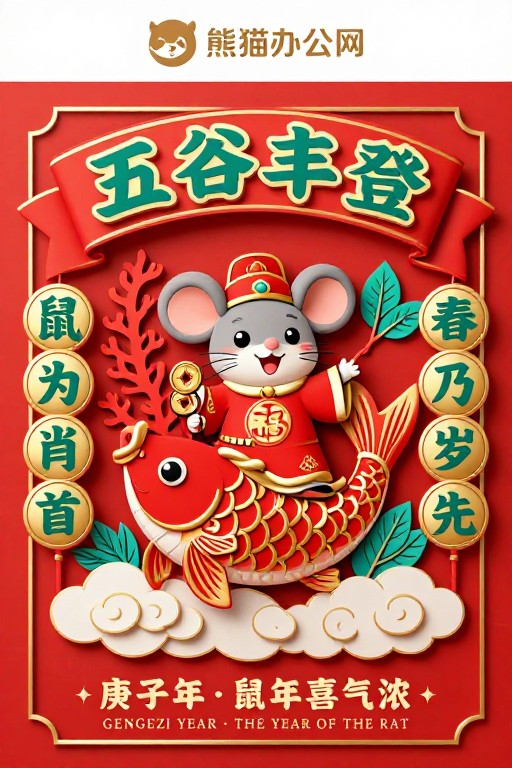 鼠年吉祥贺岁：红色中国风插绘