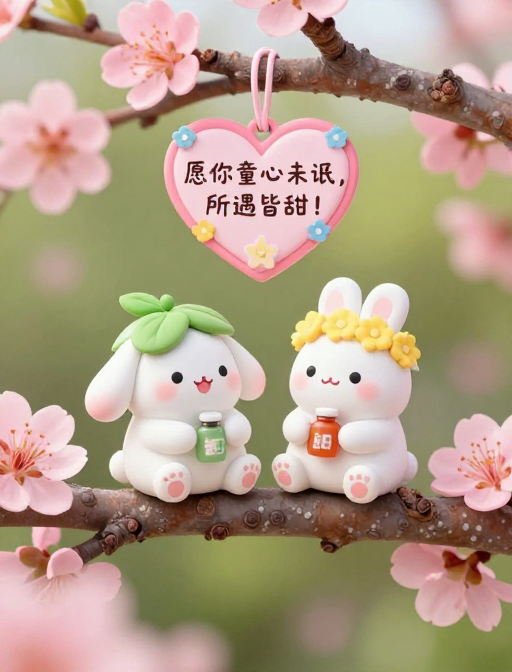 萌趣小兔坐粉花枝,童心未泯遇皆甜