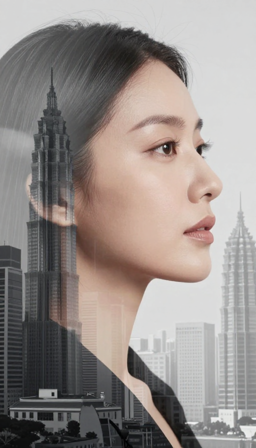 都市剪影中的沉静女性：黑白光影人像摄影