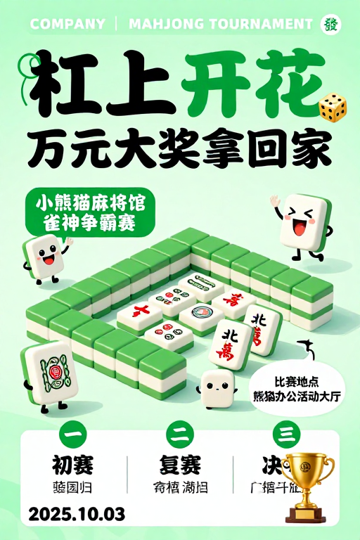 清新薄荷绿麻将赛事宣传:杠上开花雀神争霸赛