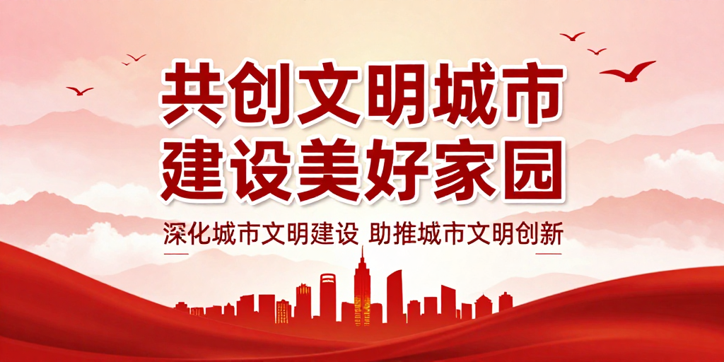 红色海报彰显文明力量：共创美好家园
