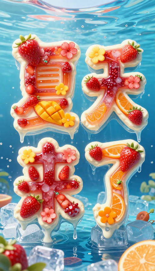 夏日清凉艺术字：浆果朋克3D创意插画