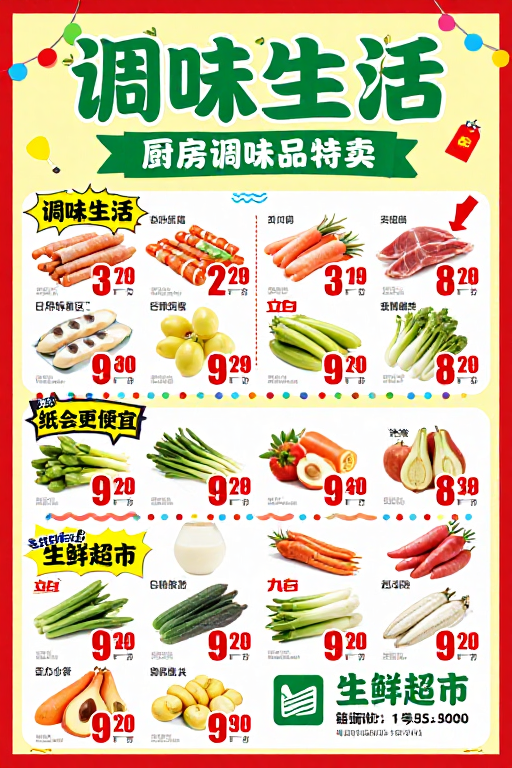 色彩鲜艳的超市促销海报,热烈氛围吸引顾客