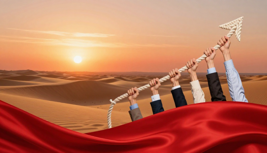 超现实沙漠日出 团队协作 商业励志背景图