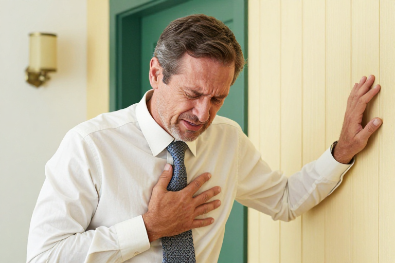 中年男性突发胸痛高清医疗宣传场景图