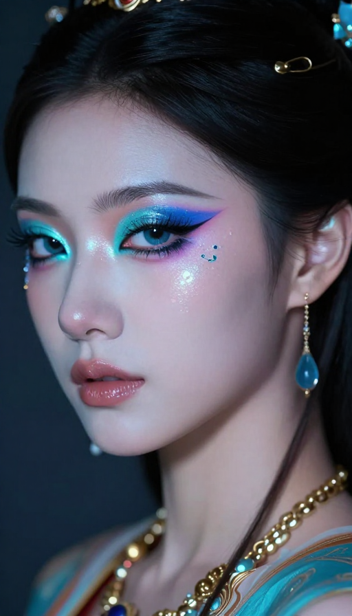 赛博敦煌眼妆：冷调光影下的未来传统美学